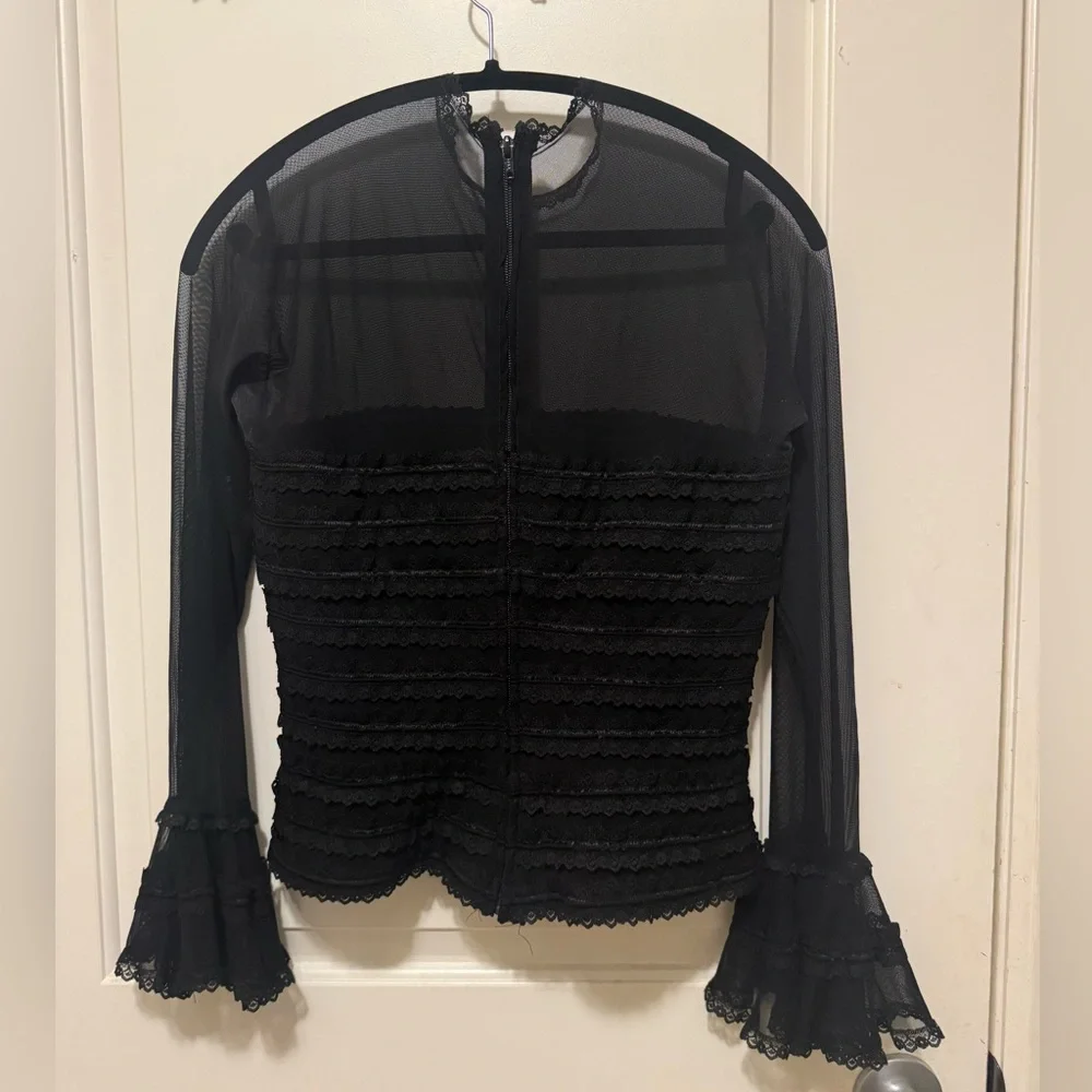TADASHI Vintage Gothic Mesh & Tiered Lace Blouse Size M - Picture 6 of 9